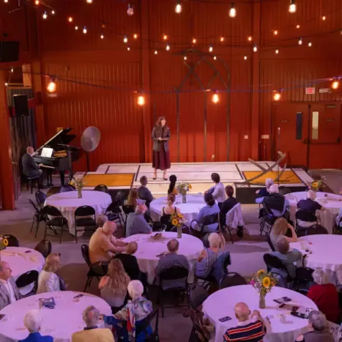 Speaker on stage during Glimmerglass Festival Brunch