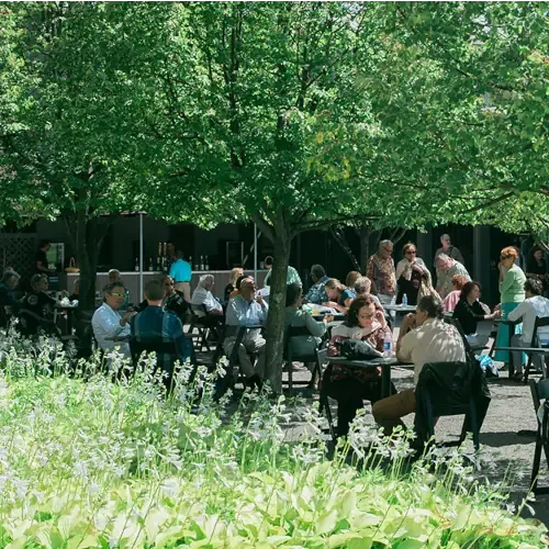 People enjoying a meal outside on the grounds of Glimmerglass prior to a performance